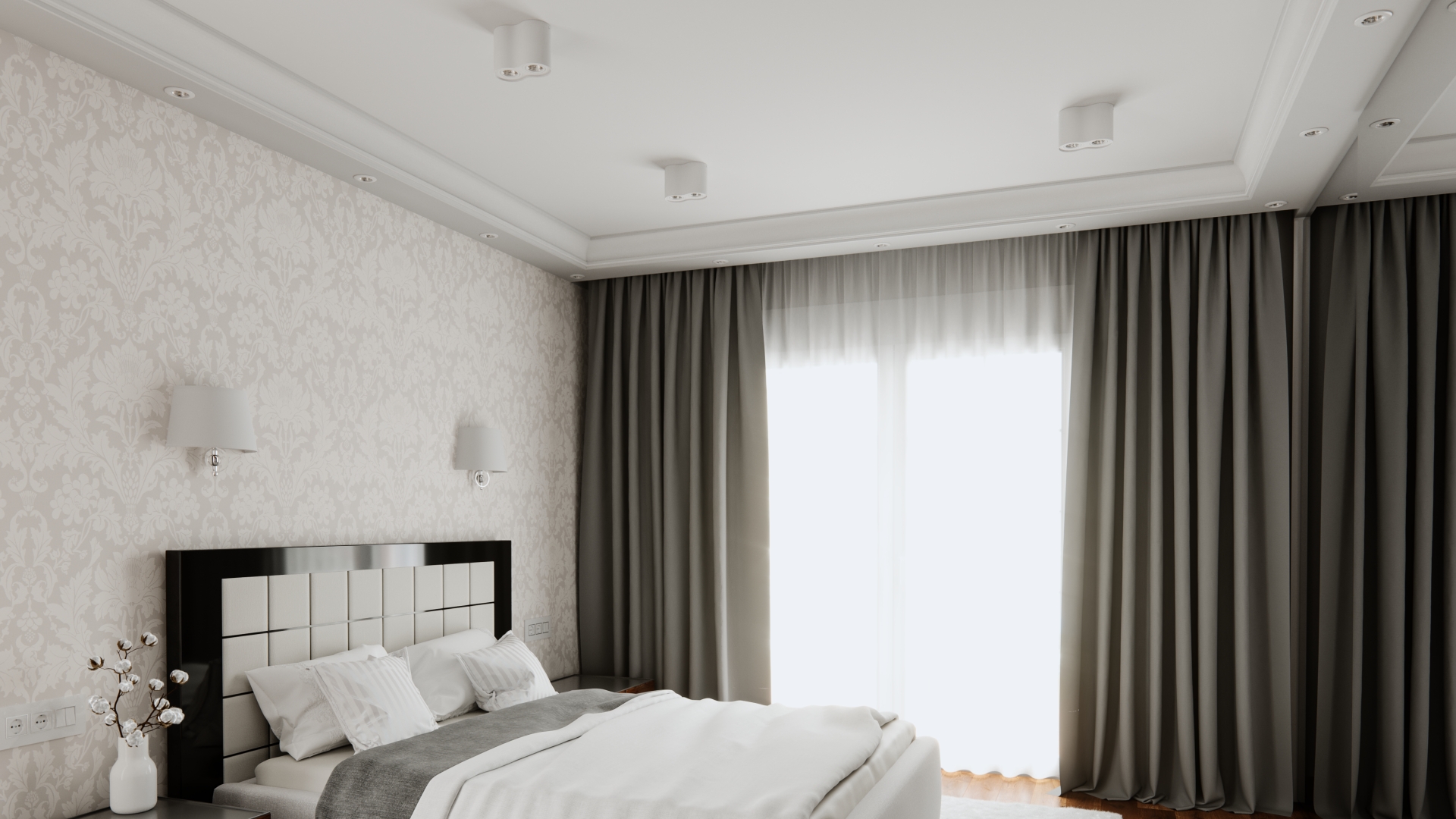 Bedroom ceiling fixtures above the bed